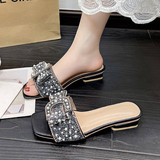 Luxury Pearl-Embellished Slide Sandals
