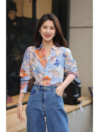 Floral Breeze Button-Up Shirt – Sky Blue