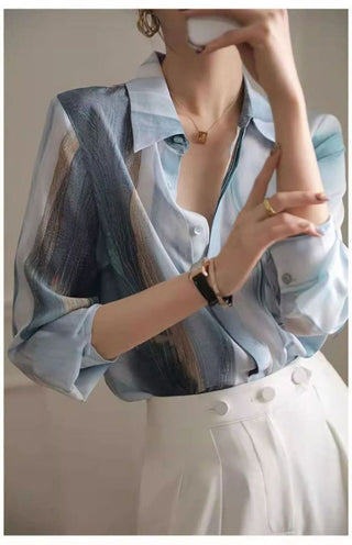 Blue Mist Striped Satin Shirt