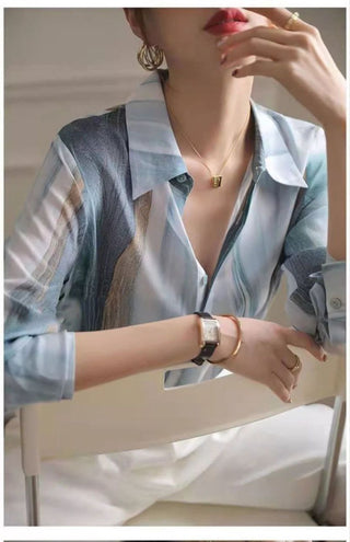 Blue Mist Striped Satin Shirt