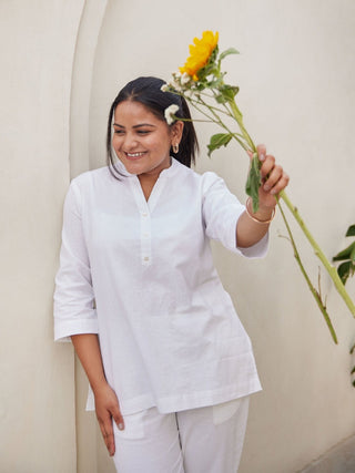 White Airy Linen Short Kurta