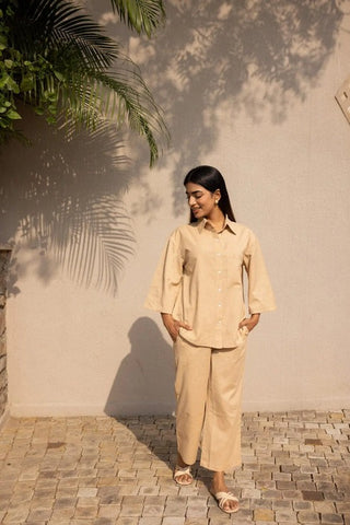 Khaki Bell Sleeves Shirt & Pants Set